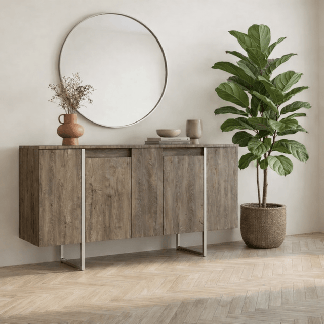 Dressoirs - Modern Dressoir Walnoot Luxe 160x80x35 - Zilver Frame - Dimehouse