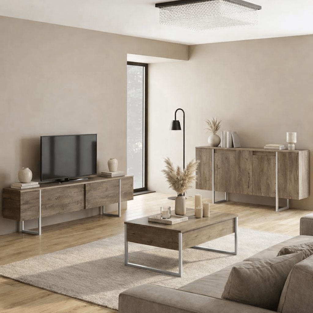 Dressoirs - Modern Dressoir Walnoot Luxe 160x80x35 - Zilver Frame - Dimehouse