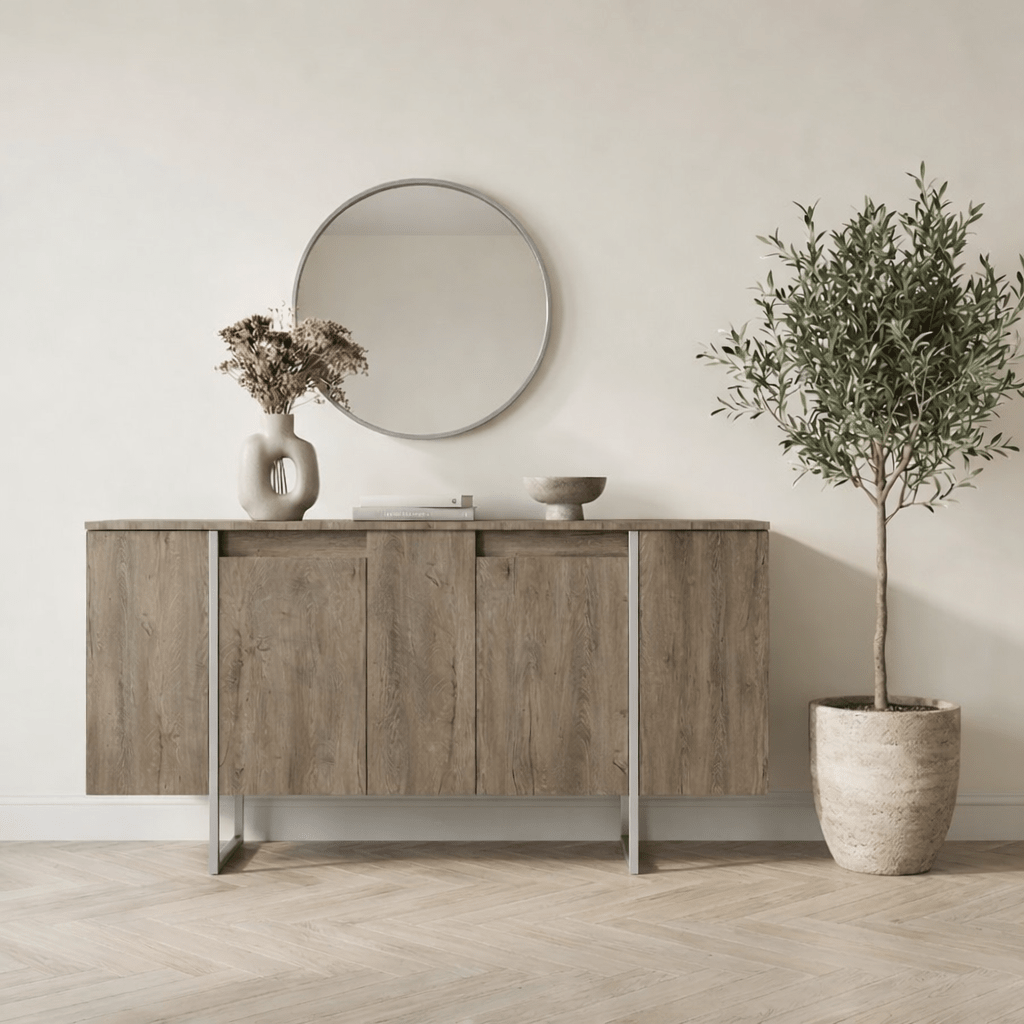 Dressoirs - Modern Dressoir Walnoot Luxe 160x80x35 - Zilver Frame - Dimehouse
