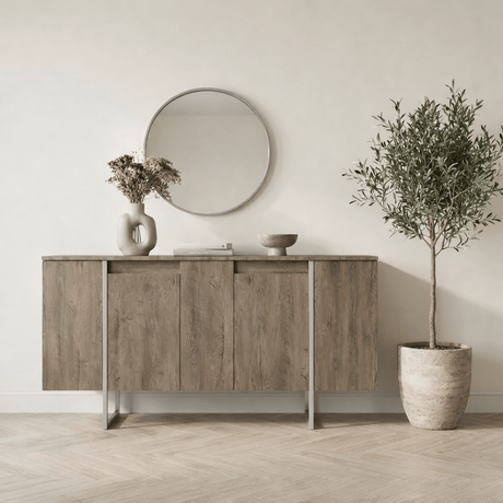 Modern Dressoir Walnoot Luxe 160x80x35 - Zilver Frame