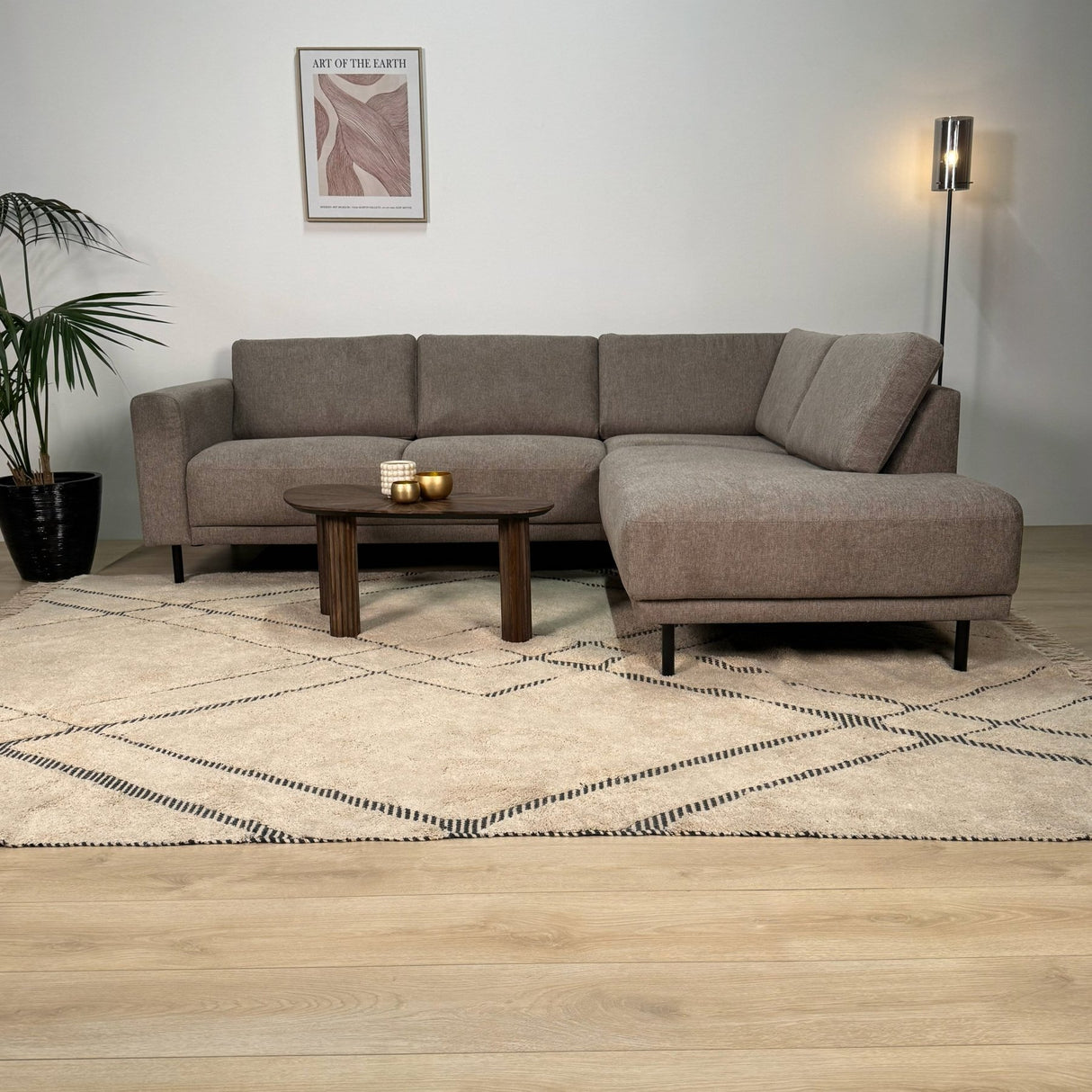 Moderne 3-zits Hoekbank Rechts Taupe Stof Aniko met Lounger 240x197x78 cm