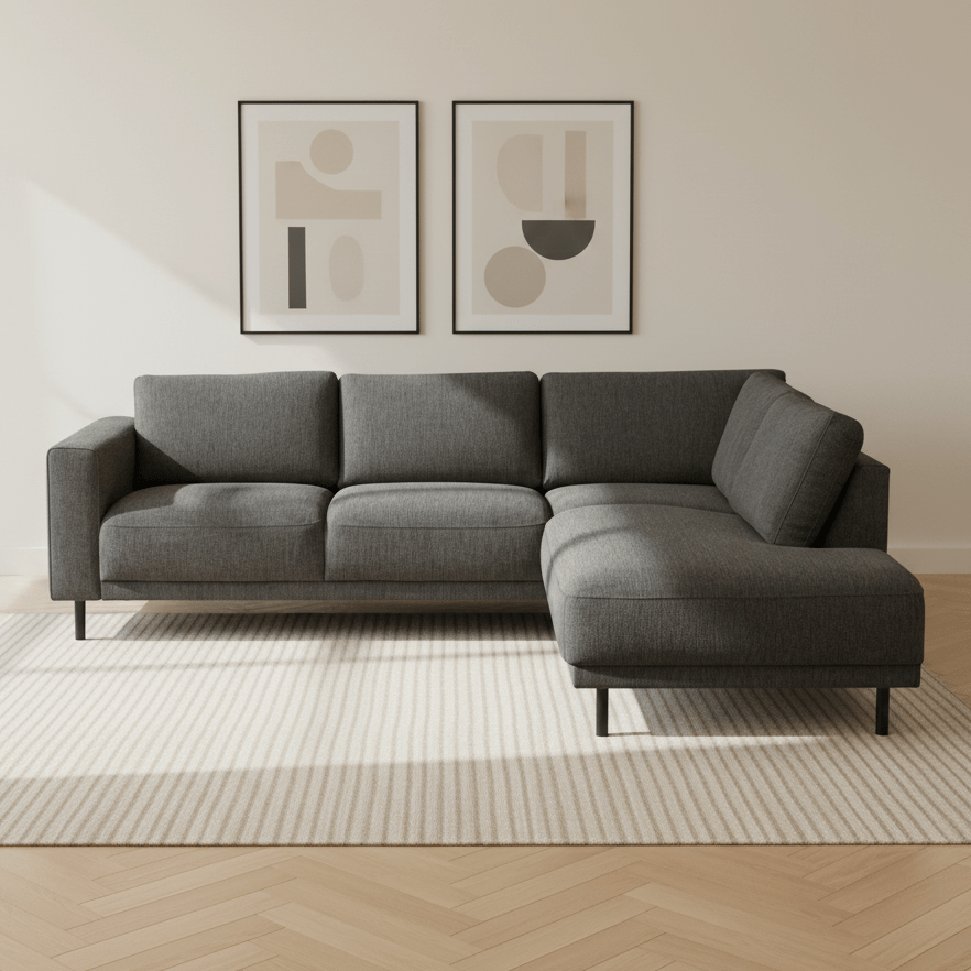 Moderne 3-zits hoekbank met Lounger Antraciet Stof Aniko rechts 240x197x78 cm