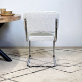 Moderne Eetkamerstoel Grijs Bouclé Stof Sway - Chrome Frame - Zonder Armleuningen