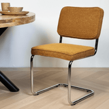 Moderne Eetkamerstoel Koper Bouclé Stof Sway - Chrome Frame - Zonder Armleuningen