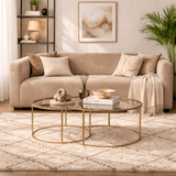 Moderne Ronde Salontafel Set van 2 Uru Goud - Transparant Glas - 80/60 cm