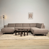Moderne U-Bank Hoekbank Rechts Taupe Stof Aniko 310x197x78 cm