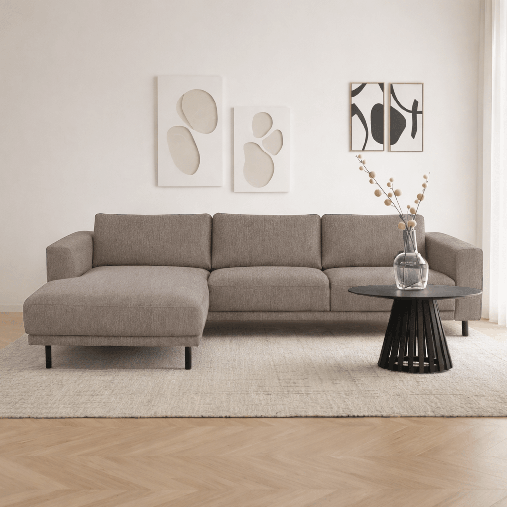 Moderne Hoekbank Links Taupe Stof Aniko met Chaise Longue 238x142x78 cm