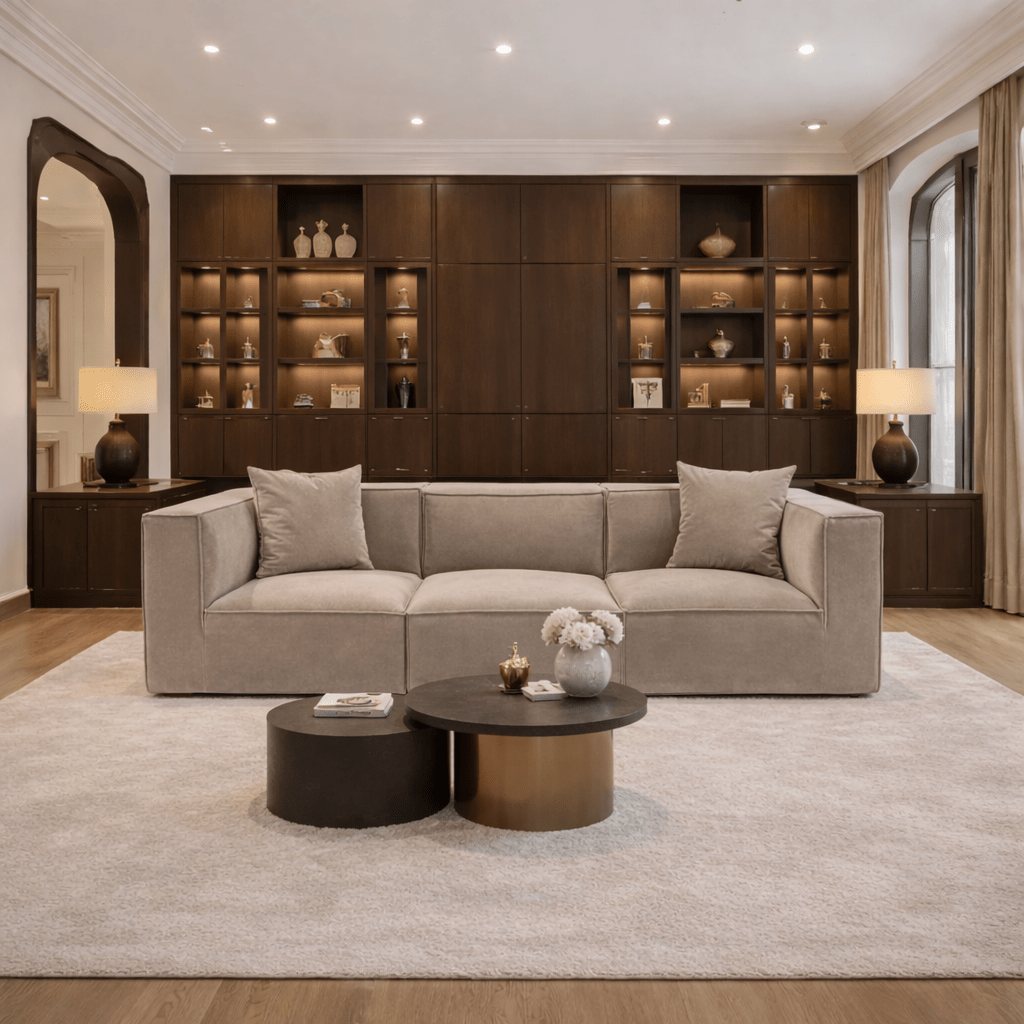 Canapé modulaire XXL 3 places Sora 325 cm de large en lin beige 