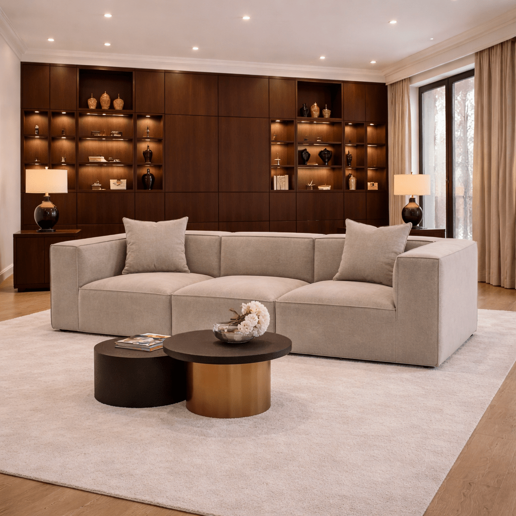 Canapé modulaire XXL 3 places Sora 325 cm de large en lin Cappuccino 