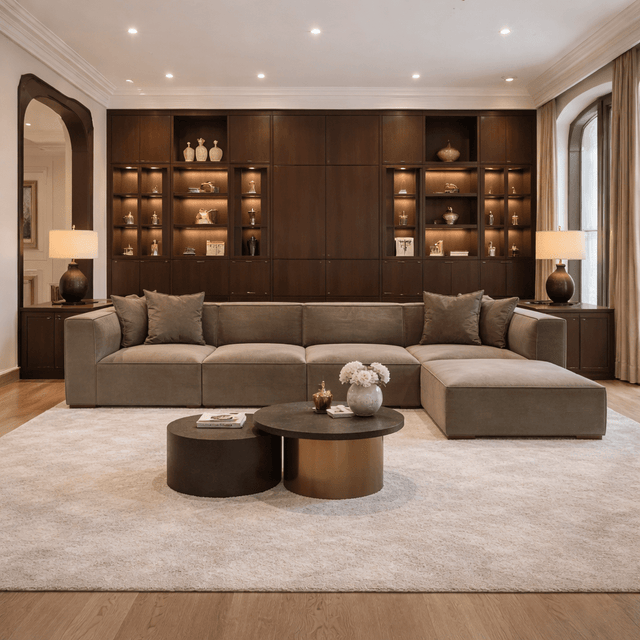 Banken - Modulaire XXL hoekbank taupe linnen 430 cm breed Sora - Dimehouse
