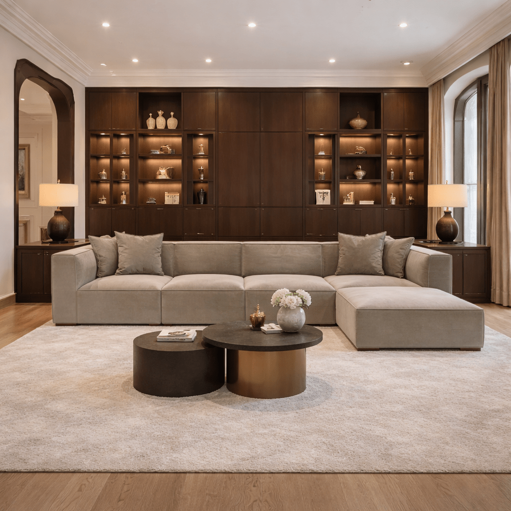 Banken - Modulaire XXL hoekbank cappucino linnen 430 cm Sora - Dimehouse