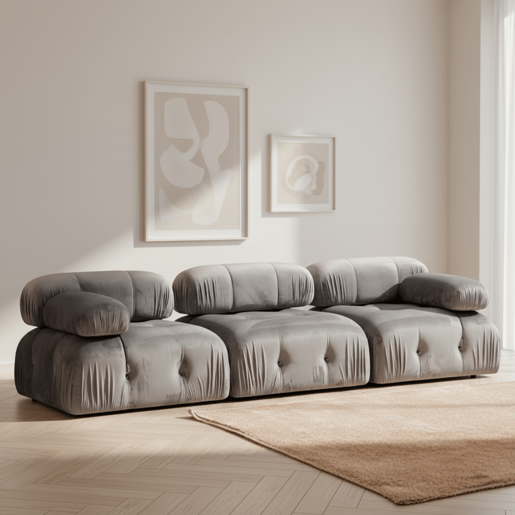 Modulaire bank 3-zits Bubble velvet grijs