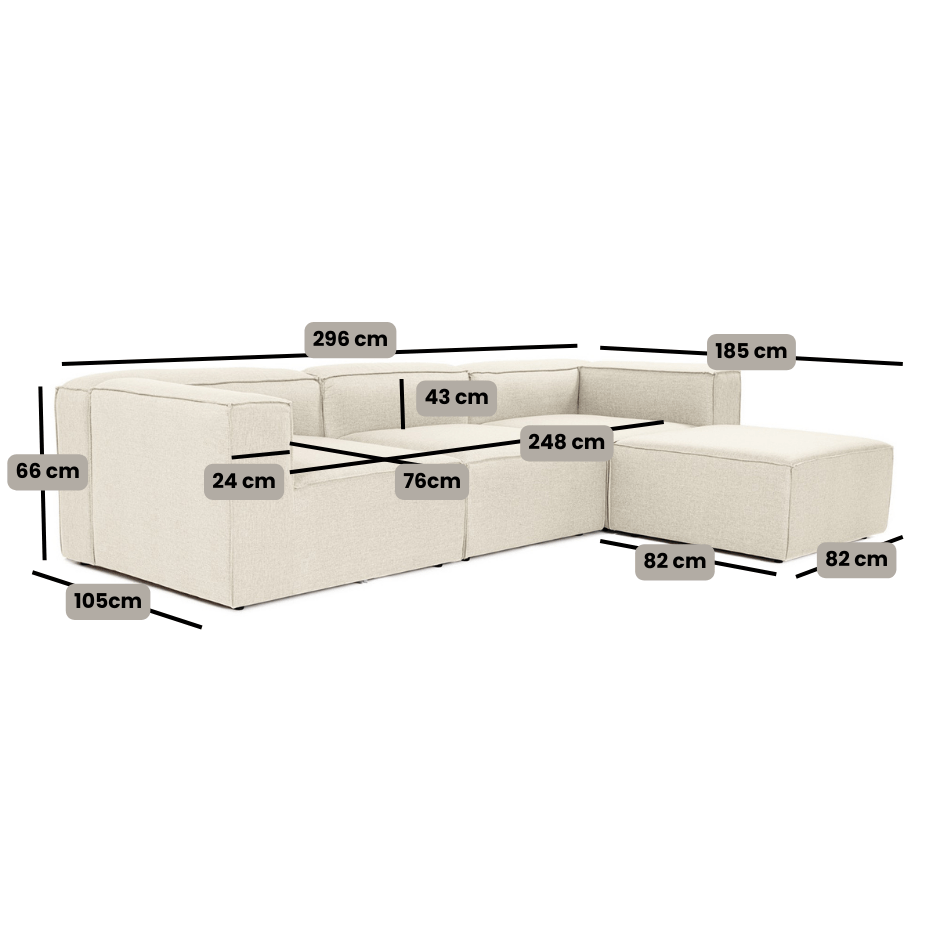 Canapé d'angle modulaire en tissu lin beige écru avec ottoman amovible - Fora 