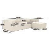Canapé d'angle modulaire en tissu lin beige écru avec ottoman amovible - Fora 