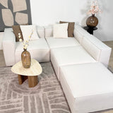 Canapé d'angle modulaire en tissu lin beige écru avec ottoman amovible - Fora 