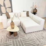 Canapé d'angle modulaire en tissu lin beige écru avec ottoman amovible - Fora 