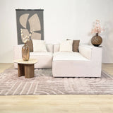 Canapé d'angle modulaire en tissu lin beige écru avec ottoman amovible - Fora 