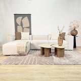 Canapé d'angle modulaire en tissu lin beige écru avec ottoman amovible - Fora 
