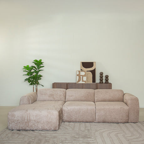 Canapé d'angle tissu chenille sable - 292x169 cm - Shane - gauche