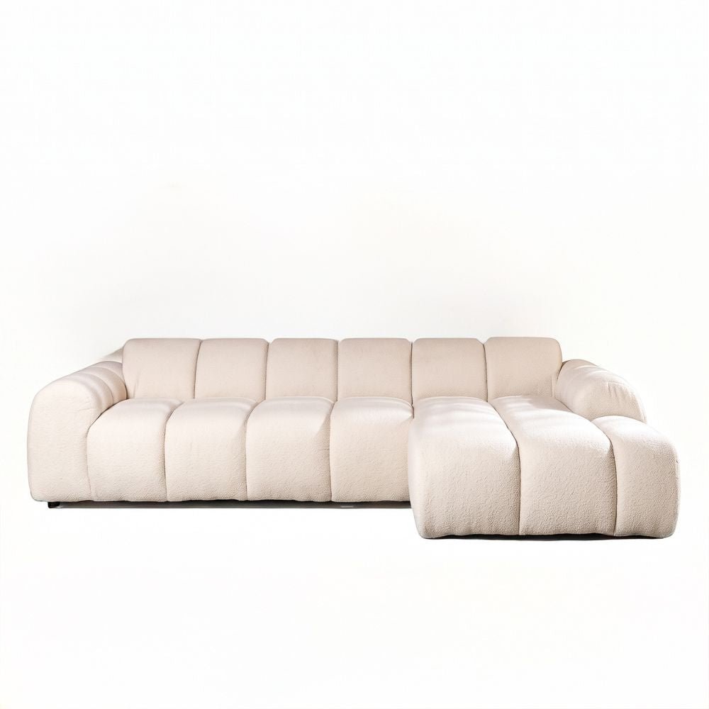 Canapés-Canapé d'angle lounge tissu bouclé beige - rayures - droit - Brix-Dimehouse