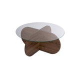Salontafels-Ronde salontafel Aris walnoot melamine en transparant glas 75 cm-Dimehouse