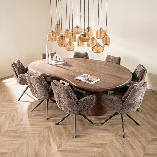 Organisch Vormige Eettafel Alo Acaciahout Bruin 240x160 cm sfeerfoto in modern interieur