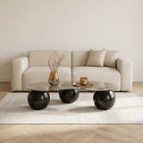 Salontafels - Organische salontafel brons getint glas zwarte bolpoten Sphere 120x70 cm - Dimehouse