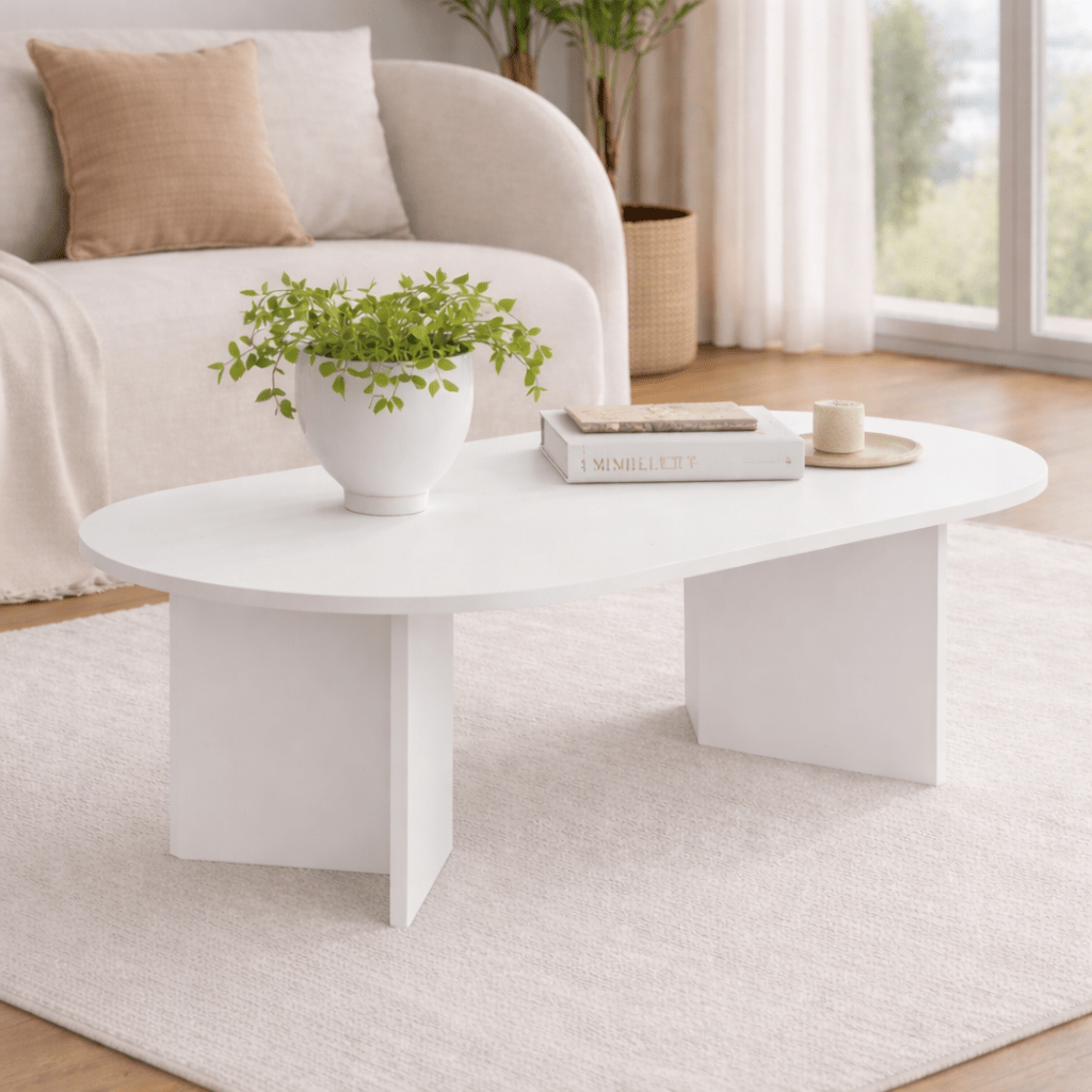 Salontafel wit melamine boogvorm Koda 119x60 cm
