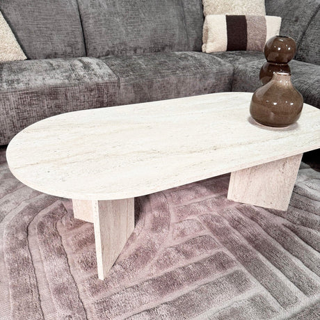 Ovale Salontafel Travertin look Sabla - 119x60