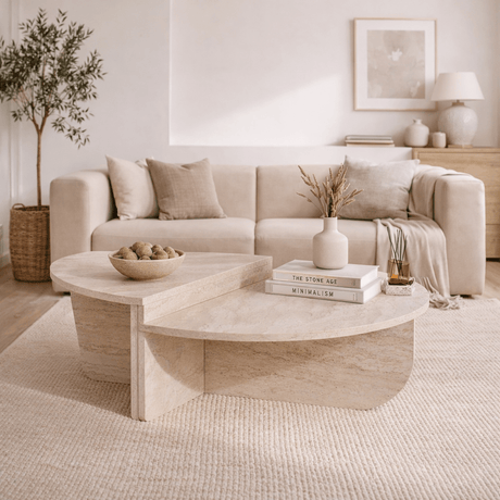 Table basse ronde en mélamine aspect marbre 85 cm Orin 