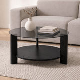 Salontafels - Ronde salontafel zwart melamine rookglas Ø75 cm - Cairo - Dimehouse