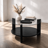 Salontafels - Ronde salontafel zwart melamine transparant glas Ø75 cm - Cairo - Dimehouse