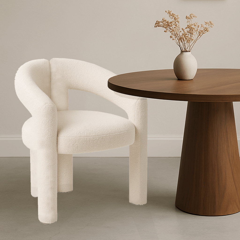 Design Eetkamerstoel Ivoor Bouclé Maro - Volledig Stof
