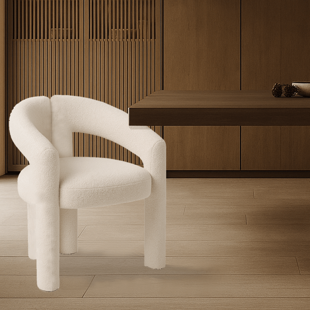 Design Eetkamerstoel Ivoor Bouclé Maro - Volledig Stof