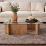 Salontafels - Salontafel Atlantisch Dennenhout Melamine Glas Opal 105x65x30 cm - Dimehouse