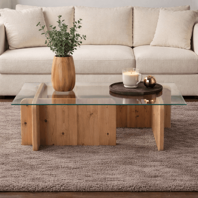 Salontafels - Salontafel Atlantisch Dennenhout Melamine Glas Opal 105x65x30 cm - Dimehouse