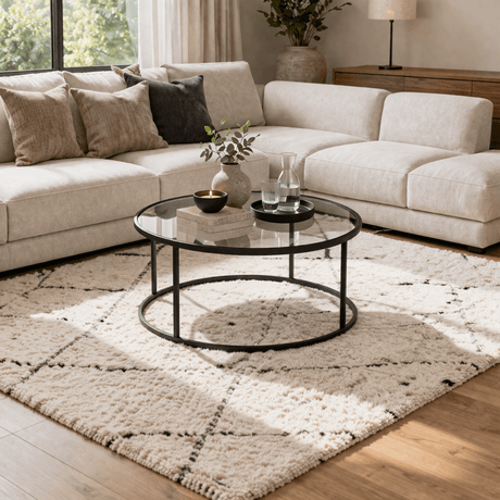 Salontafel Glas Rond zwart metaal - 80 cm - Barlin