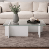 Salontafels - Salontafel Grijs Melamine Glas Opal 105x65x30 cm - Dimehouse