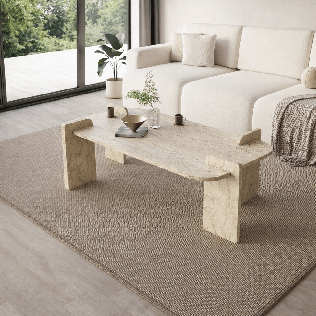Salontafels - Salontafel Travertin melamine Japandi - 120 x 60 cm - ronde hoeken - Lovge - Dimehouse