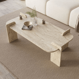 Salontafels - Salontafel Travertin melamine Japandi - 120 x 60 cm - ronde hoeken - Lovge - Dimehouse