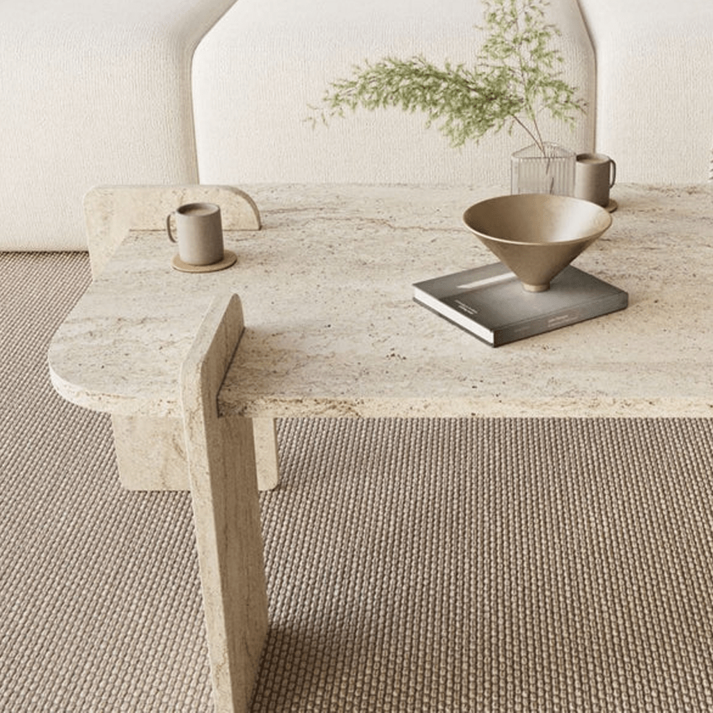 Salontafels - Salontafel Travertin melamine Japandi - 120 x 60 cm - ronde hoeken - Lovge - Dimehouse