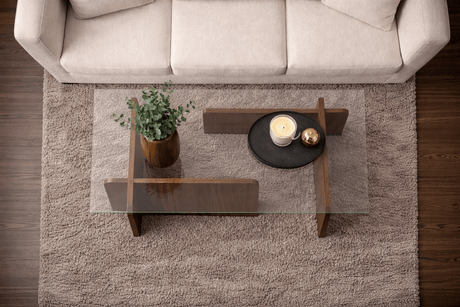 Table basse Naturel Noyer Verre Opal 105x65x30 cm 