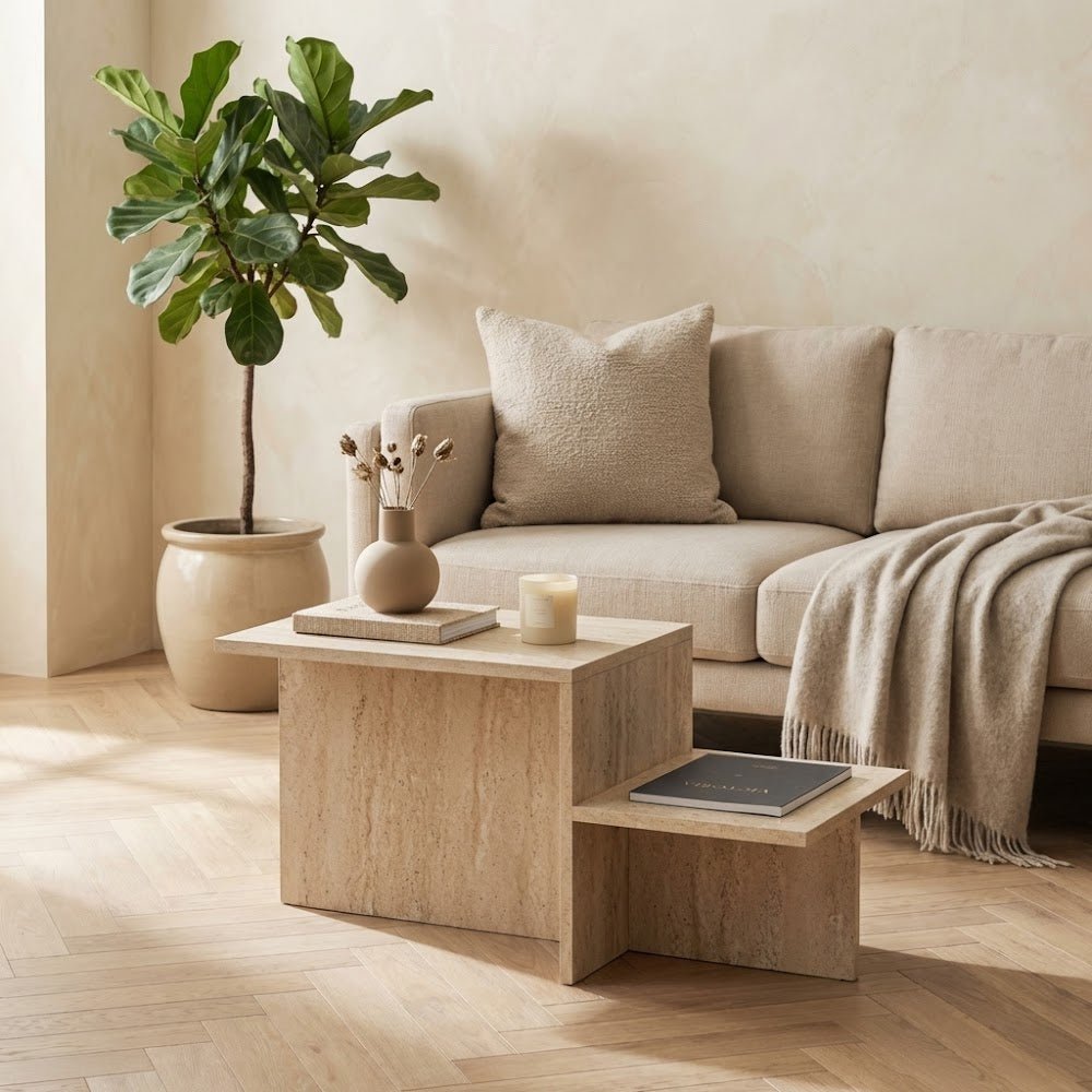 Table basse beige effet marbre mélamine Eterna 