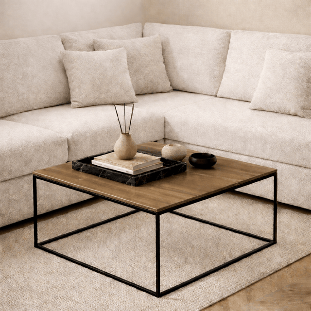 Salontafels - Vierkante salontafel Houtlook Melamine - 75x75 cm - Pola - Dimehouse