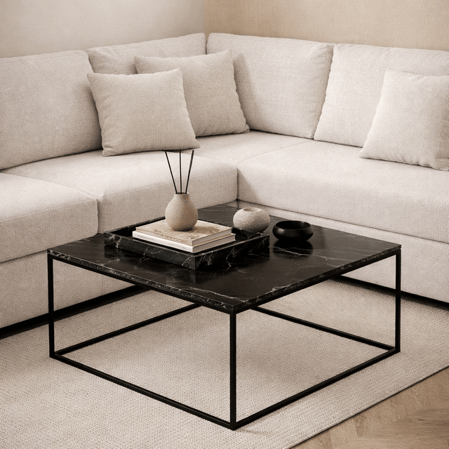 Salontafels - Vierkante salontafel zwart Marmerlook - 75x75 cm - Pola - Dimehouse