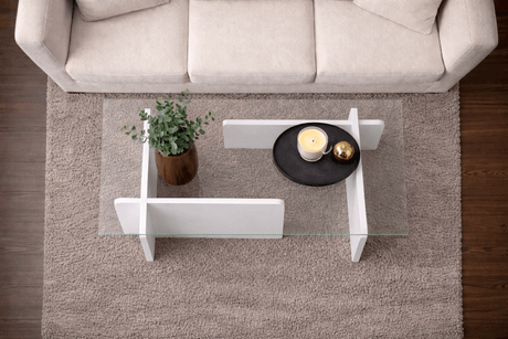 Salontafel Wit Melamine Glas Opal 105x65x30 cm