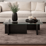 Salontafels - Salontafel Zwart Hout Melamine Glas Opal 105x65x30 cm - Dimehouse