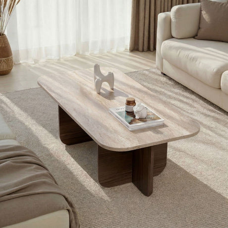 Table basse en mélaminé noyer - Style Japandi - 120 x 60 cm  - Akira