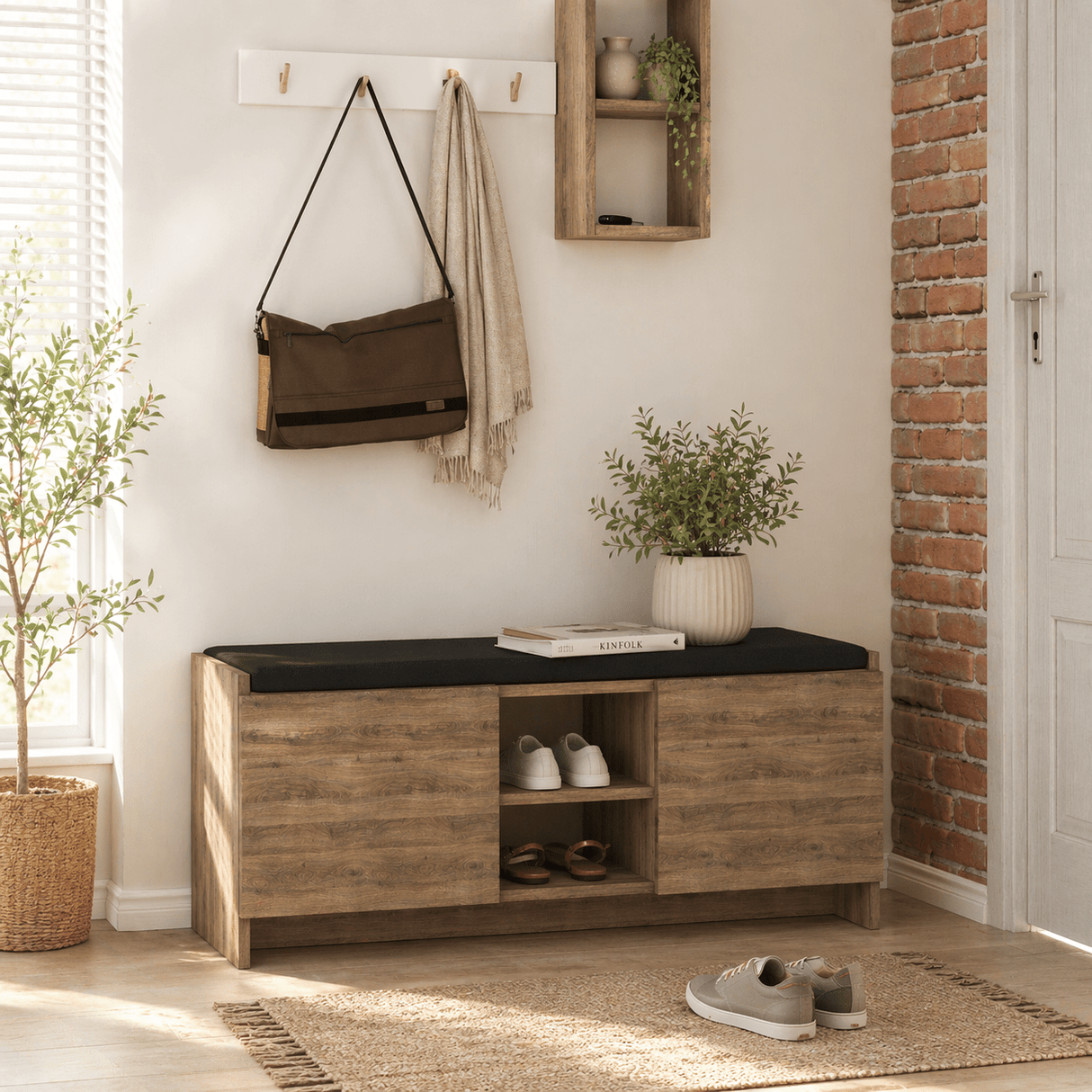 Schoenenkasten - Schoenenkast Donker Eiken Melamine - zes vakken - 110x43x37 cm - Zulla - Dimehouse