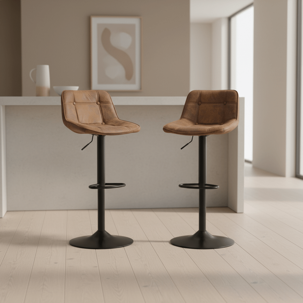 Set van 2 Industriële Draaibare Barkrukken Bruin Microvezel Stof Keston - Verstelbaar